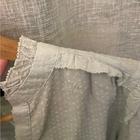 J. Crew Soft Gray Ruffle Trim Clip Dot Blouse, Size S - Picture 4 of 6